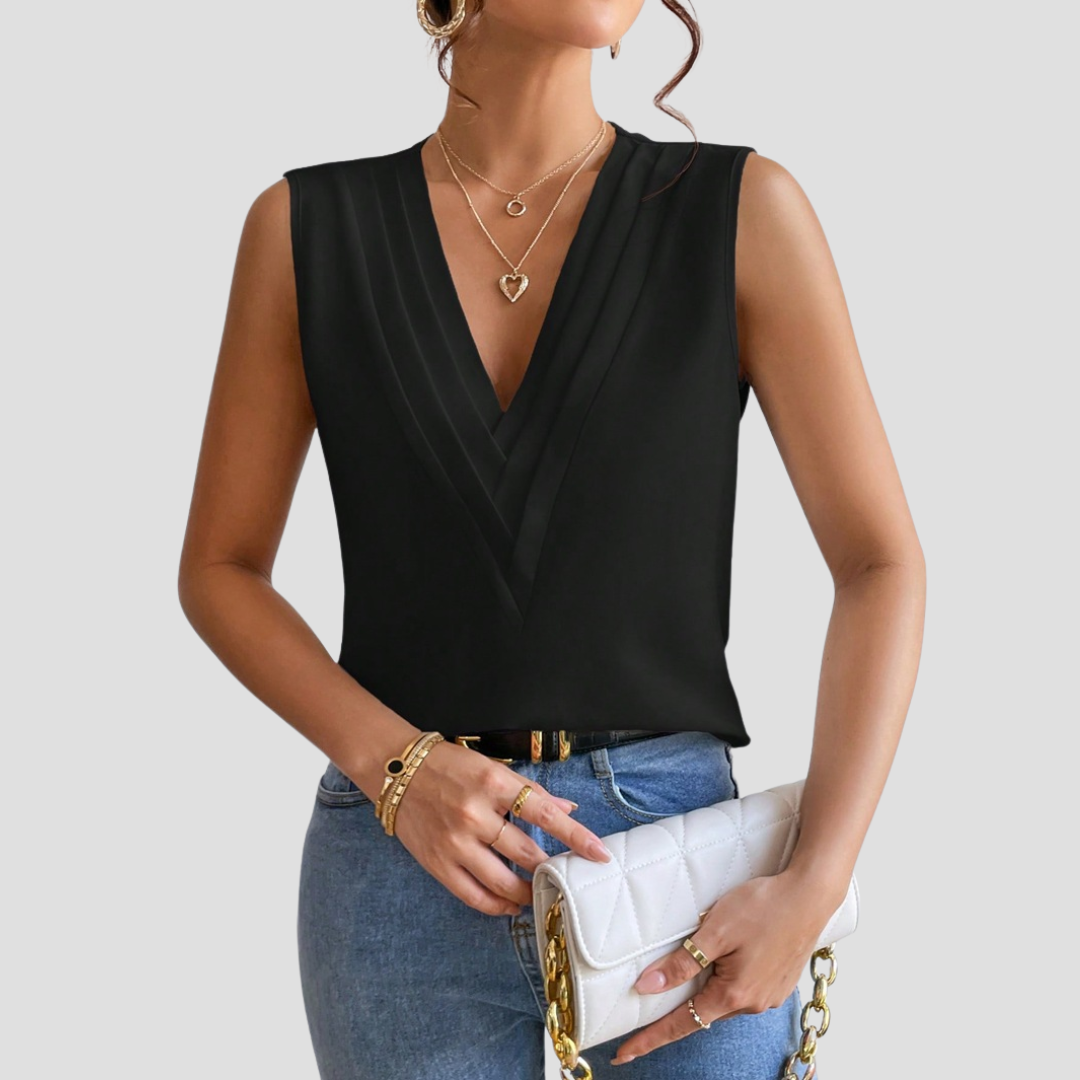 Cléa | Blouse Sans Manches Col Plissé