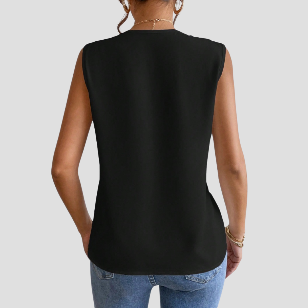 Cléa | Blouse Sans Manches Col Plissé