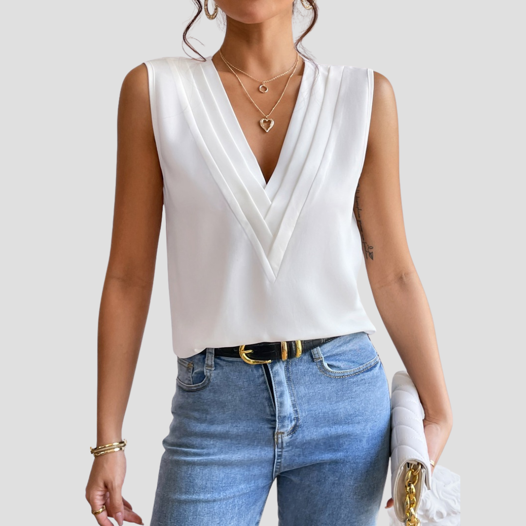Cléa | Blouse Sans Manches Col Plissé