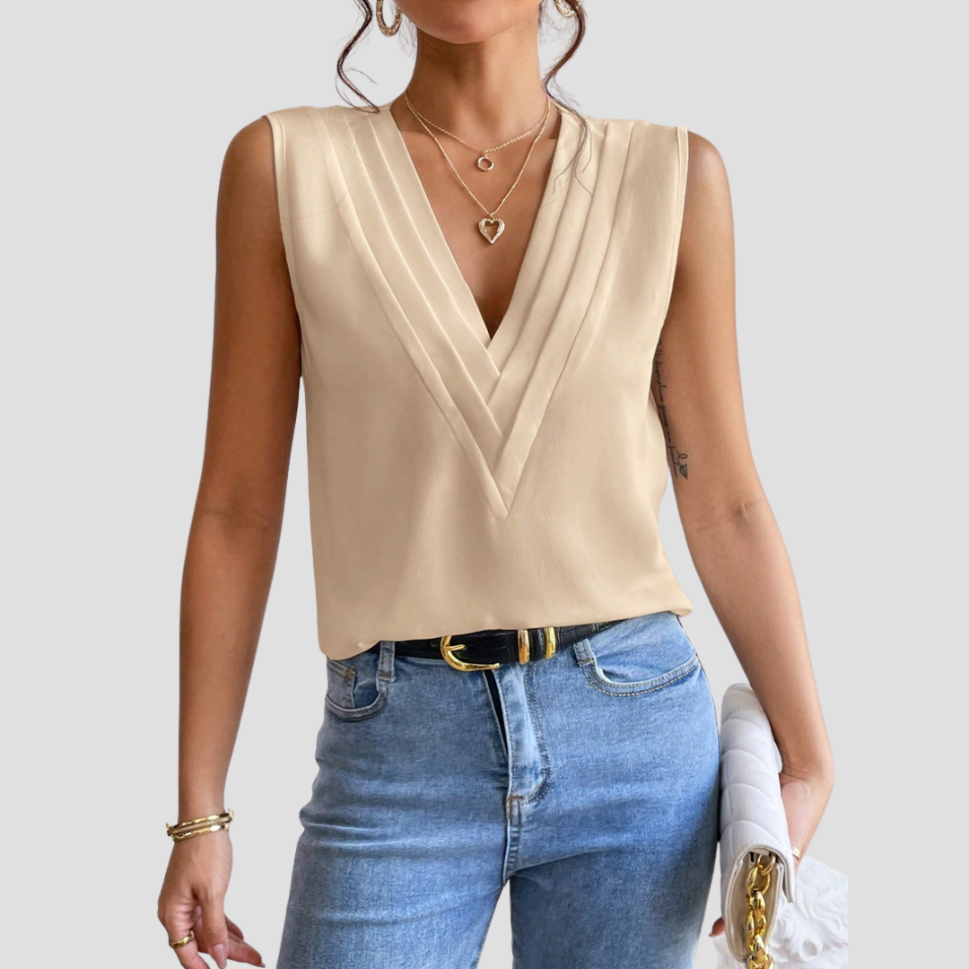 Cléa | Blouse Sans Manches Col Plissé