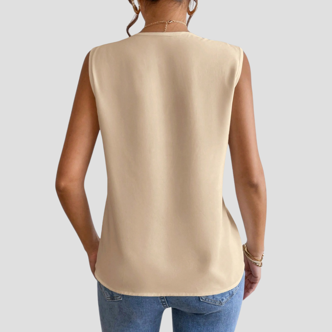 Cléa | Blouse Sans Manches Col Plissé