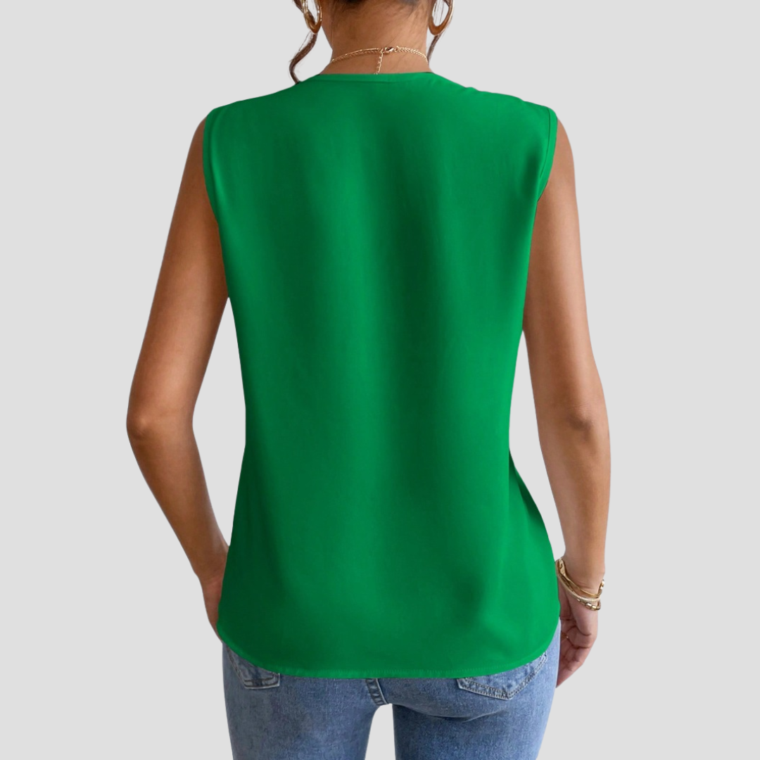 Cléa | Blouse Sans Manches Col Plissé