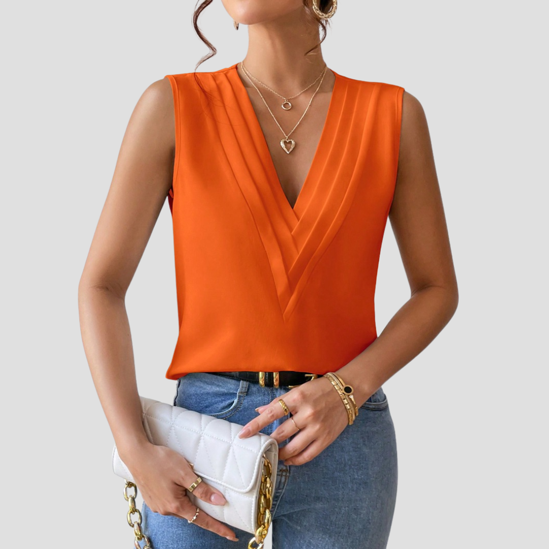 Cléa | Blouse Sans Manches Col Plissé