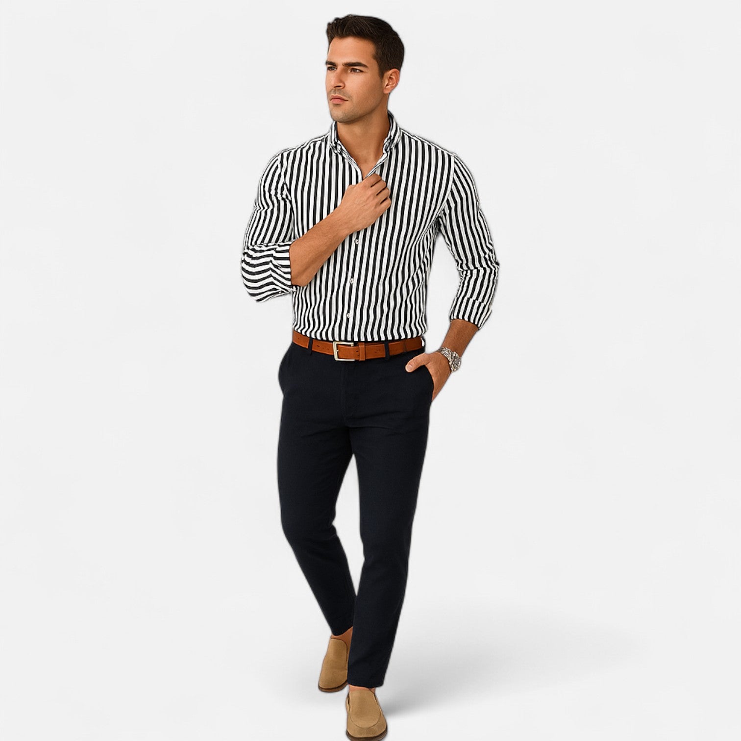 Belrois | Chemise Classique à Manches Longues pour Homme – Motif Rayé