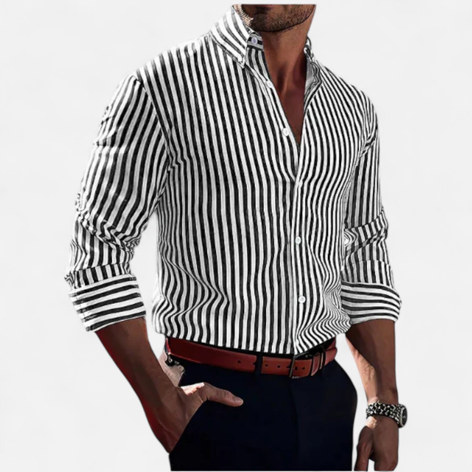 Belrois | Chemise Classique à Manches Longues pour Homme – Motif Rayé