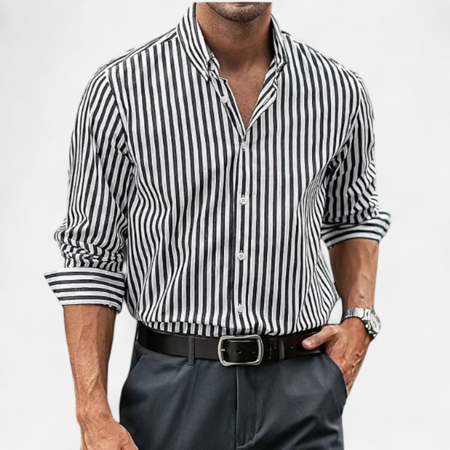 Belrois | Chemise Classique à Manches Longues pour Homme – Motif Rayé