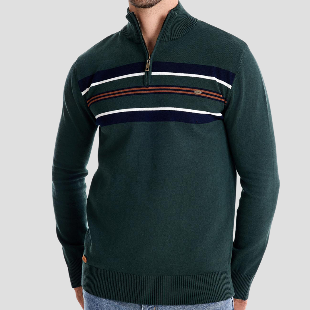 Thibault | Pull Demi-Zippé Rayé