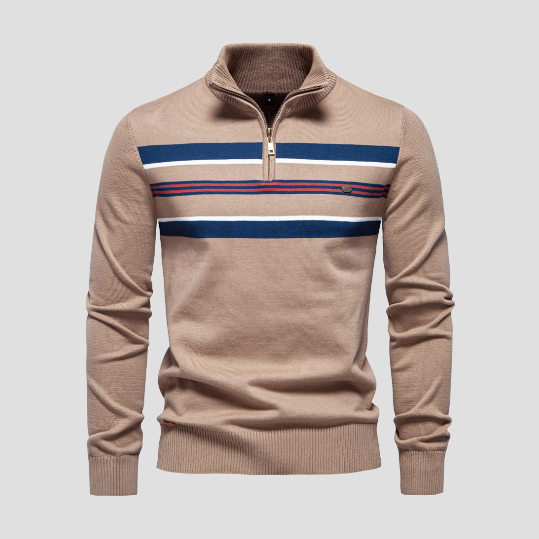 Thibault | Pull Demi-Zippé Rayé