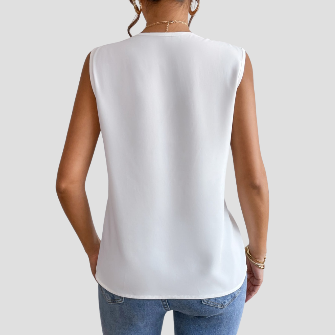 Cléa | Blouse Sans Manches Col Plissé
